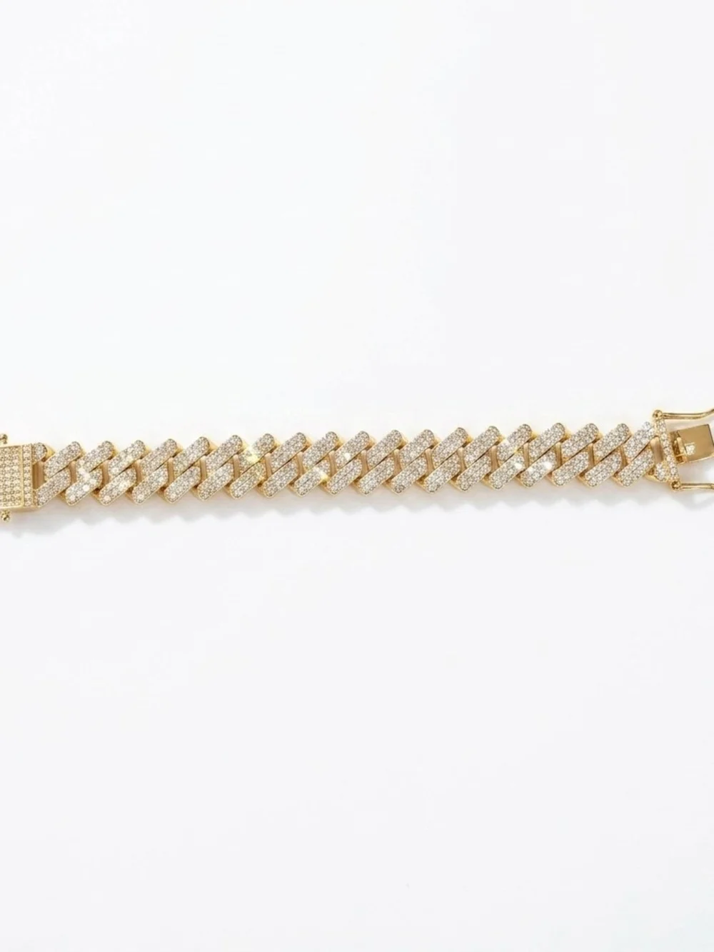 Gold Pave Cuban Link Bracelet with Box Clasp - Women Jewelry